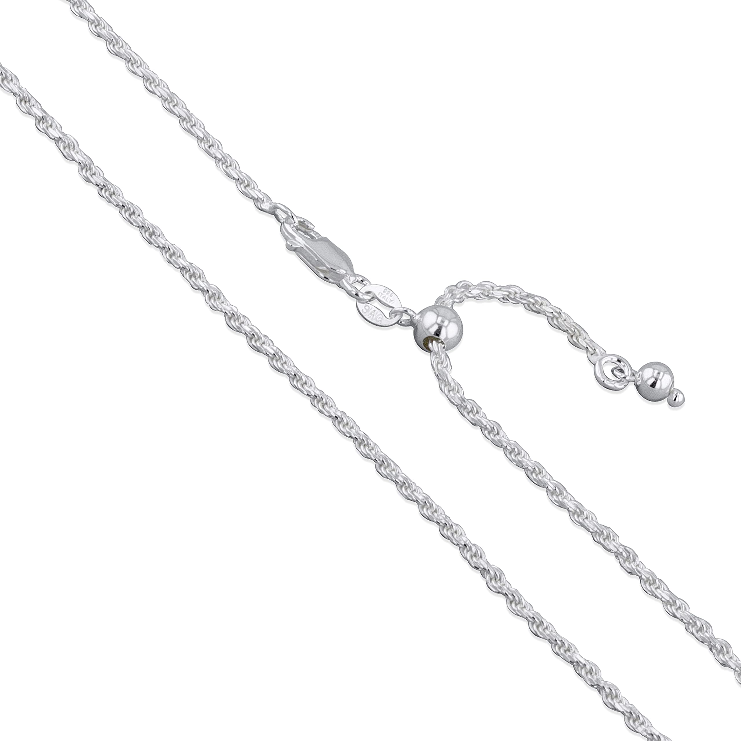 Sterling Silver Adjustable Diamond-Cut Rope Chain 1.1mm Solid 925 Italy New Necklace 22 