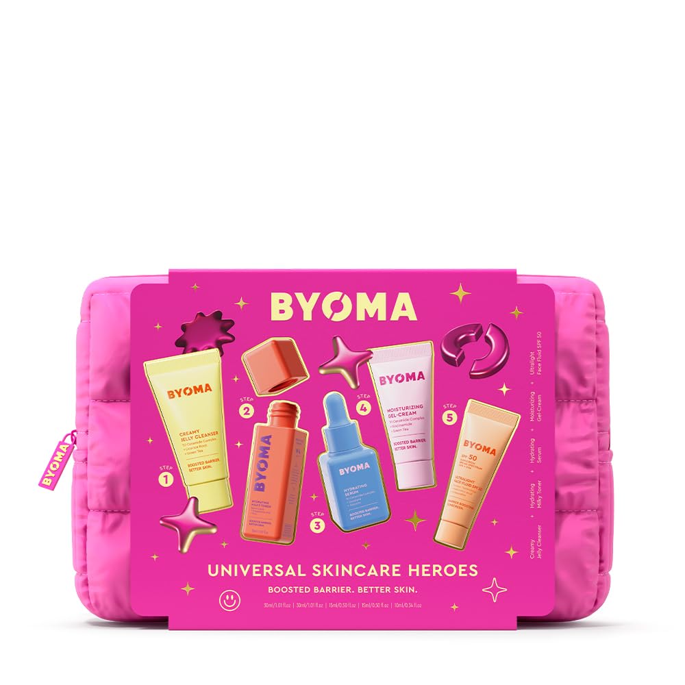 BYOMA Universal Skincare Heroes (5-Piece Kit) - Skincare Gift Set with Jelly Cleanser, Milky Toner, Hydrating Serum, Gel Cream &