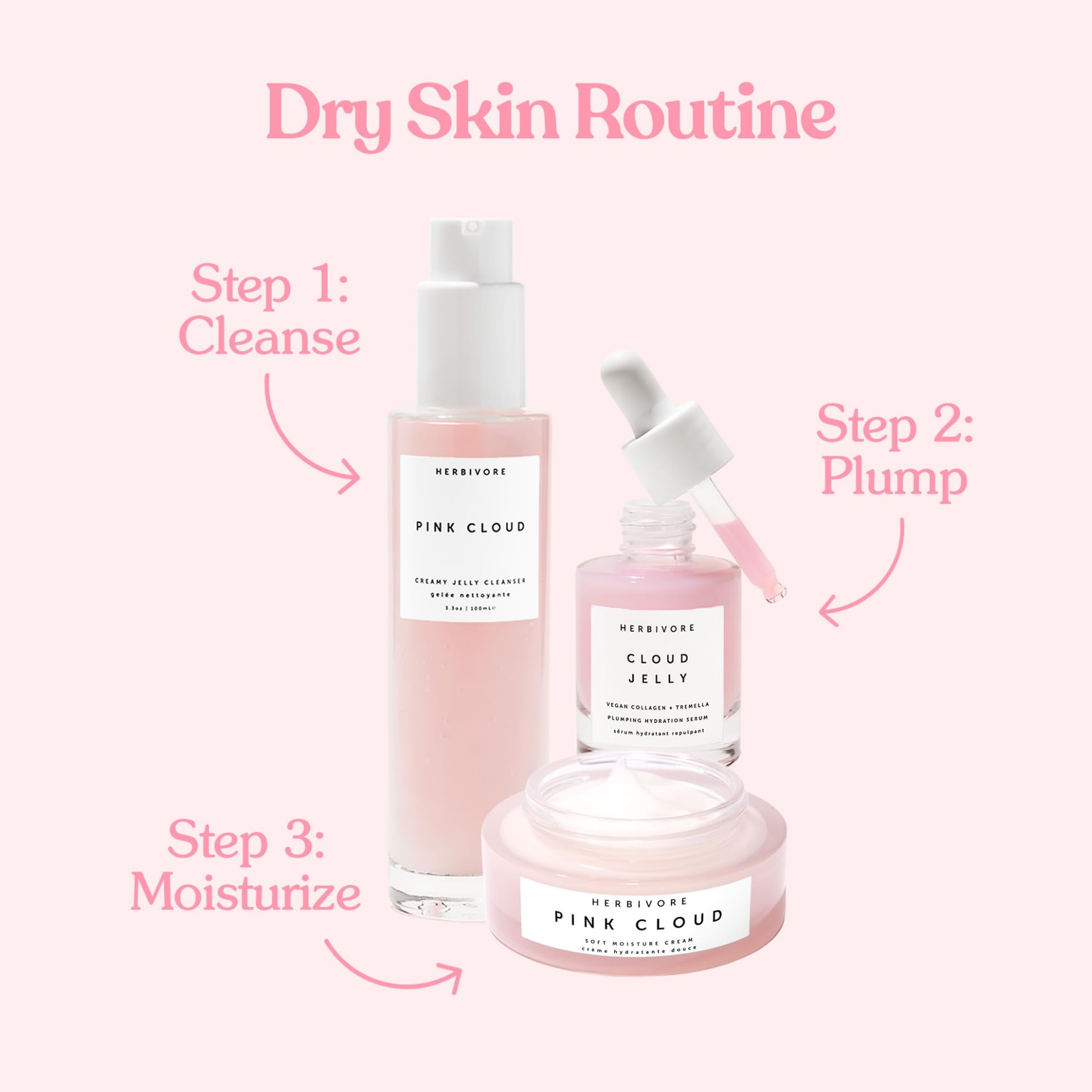 Herbivore Pink Cloud Hydrating Jelly Cleanser - Rosewater + Tremella Face Wash & Makeup Remover For Sensitive Skin, Plant-Based,