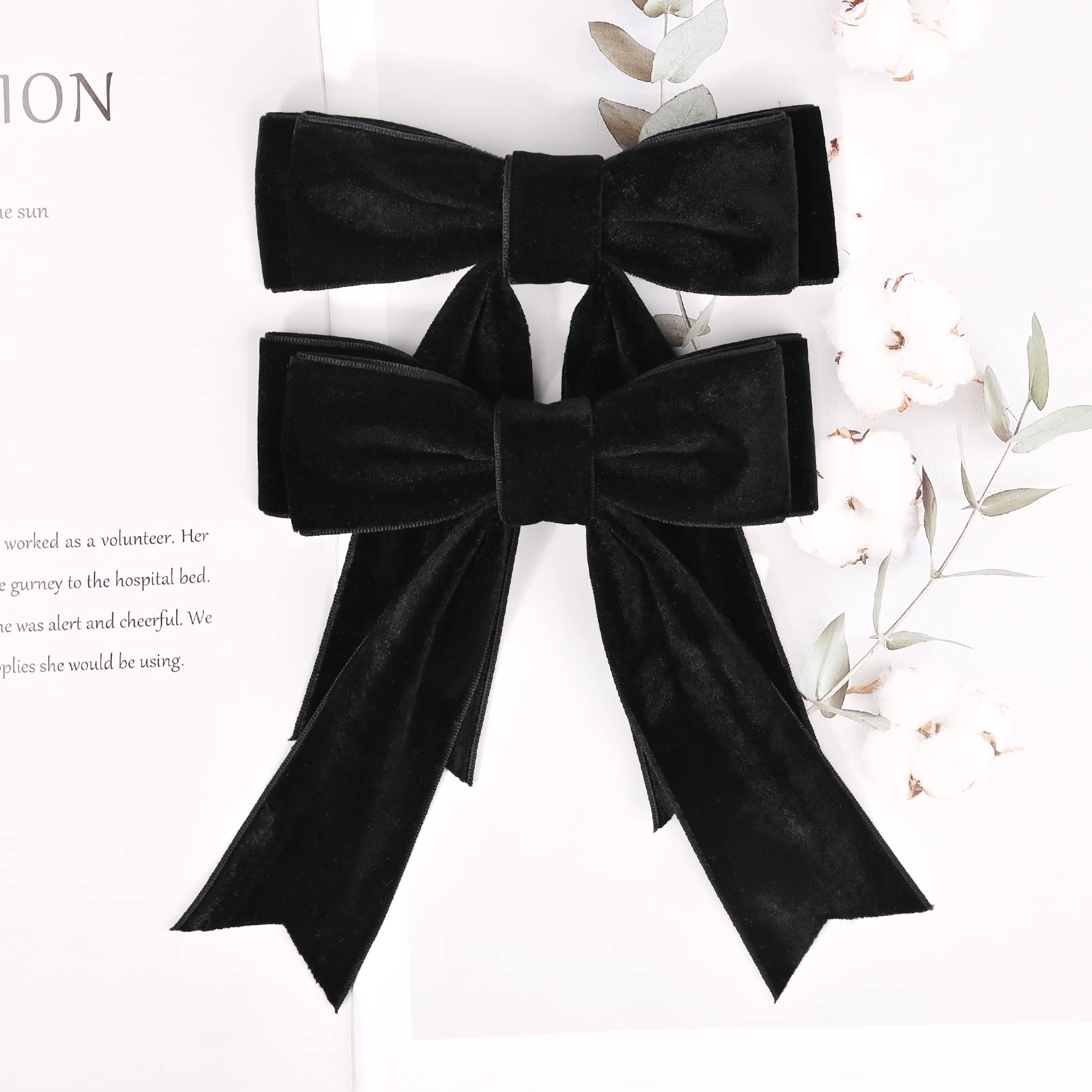 2Pcs 5'' Velvet Black Hair Bows Girls Hair Clips Ponytail Holder Accessories For Girls Toddlers