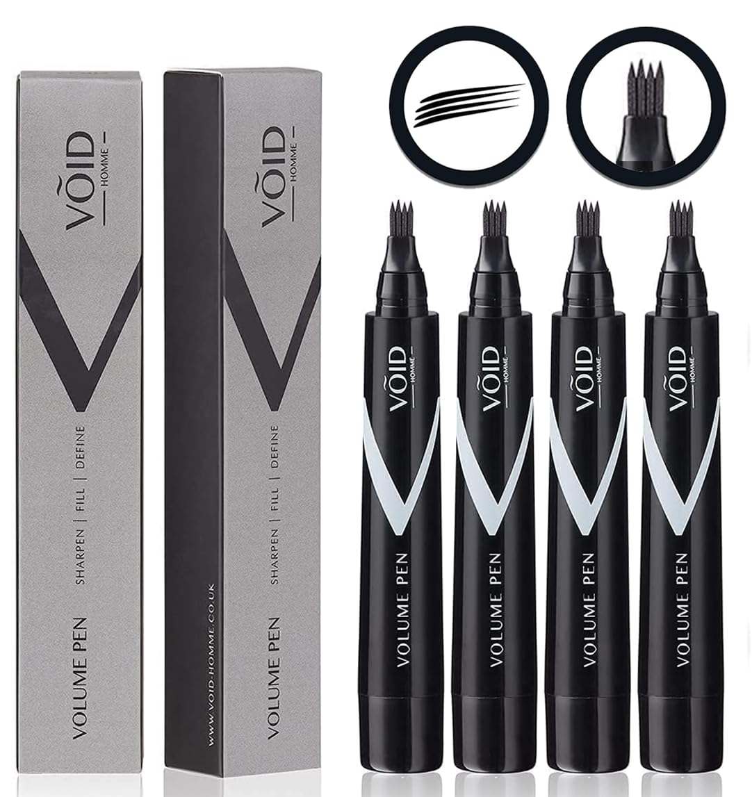 Void Homme Instant Beard Filler Kit - Waterproof Pencil & Liner For Easy Seamless Beard Filling (Pack Of 4, Light Brown)