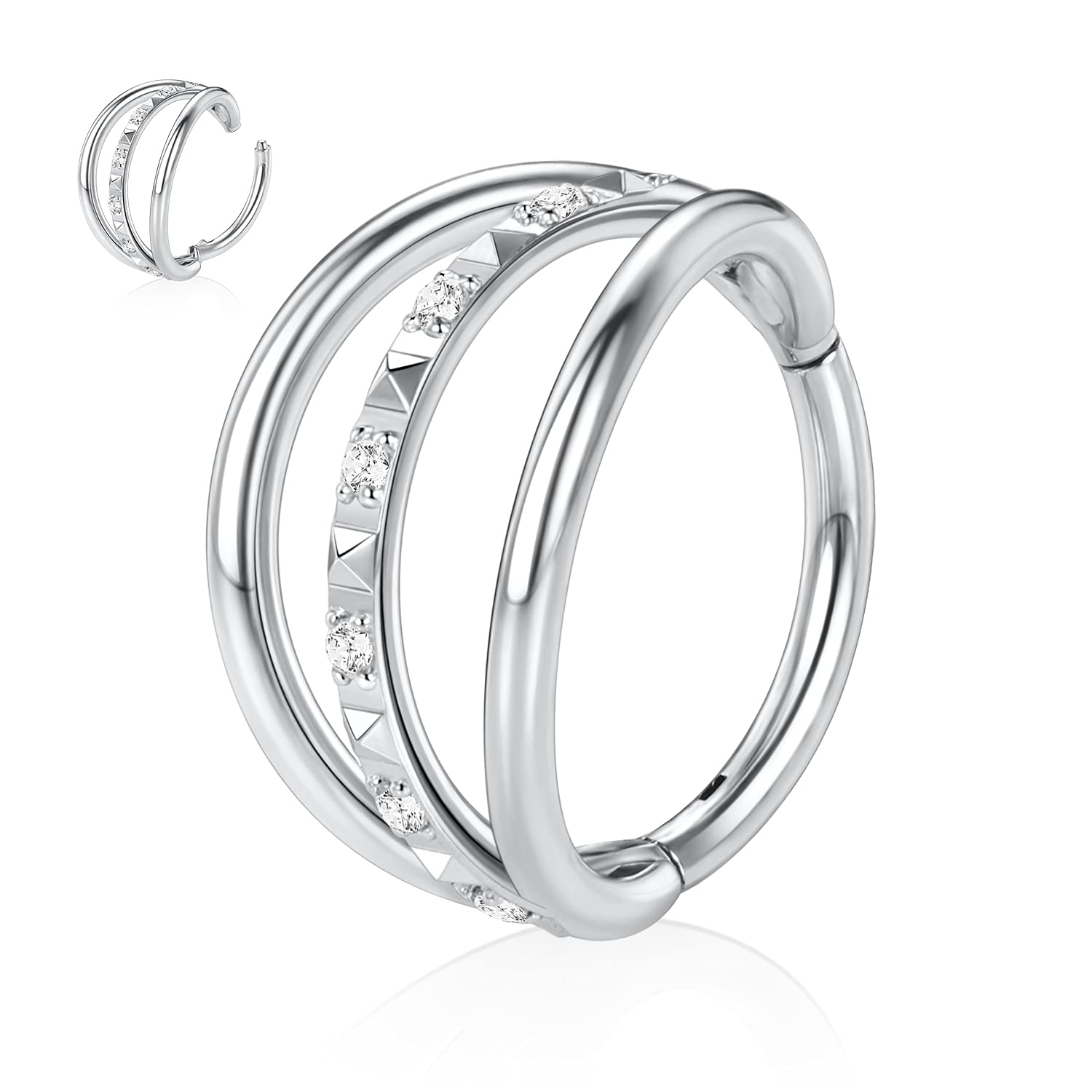16G Cartilage Hoop Earrings Triple Open Stacked Conch Earrings Helix Piercing Surgical Steel Silver Septum Nose Rings Hoop 8mm T