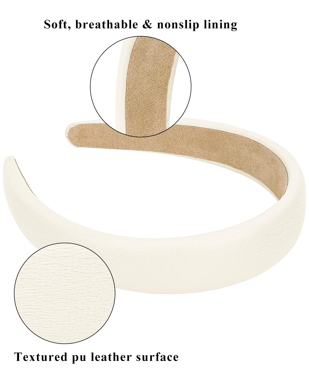 Wecoe White 1.2 Inch Headband for Women and Girls, PU Leather Non Slip Fashion Hair Band, Hair Accessories for Costume, Party, E