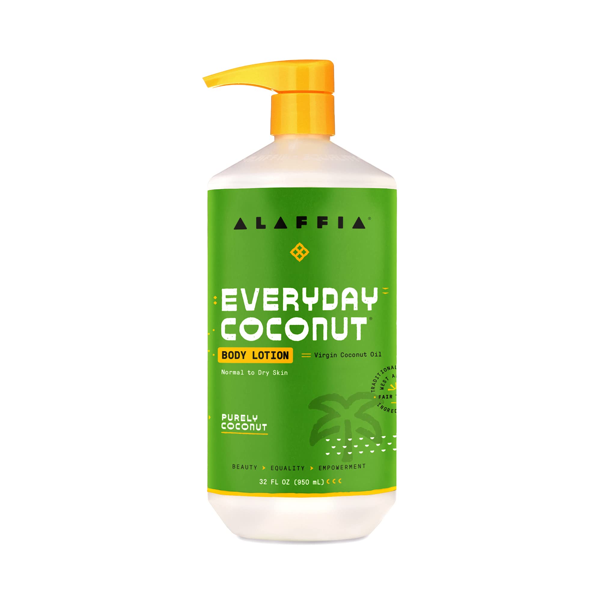 Alaffia EveryDay Coconut Hydrating Body Lotion, Normal to Dry Skin, Moisturizing Support for Soft & Supple Skin, Purely Coconut,