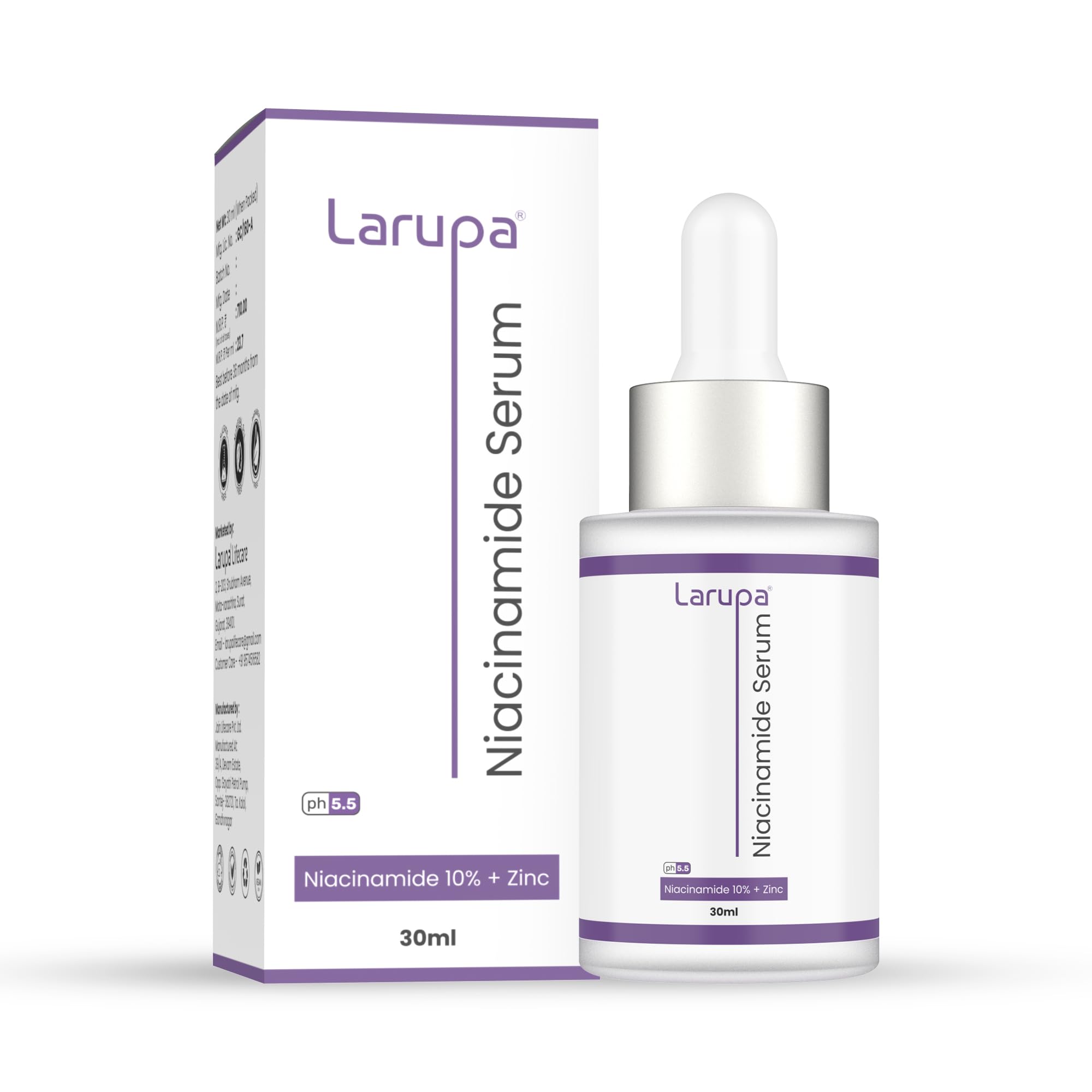 Larupa 10% Niacinamide Face Serum With Zinc For Clear & Bright Glowing Skin | For Acne Marks & Dark Spots | For Acne Prone Skin 