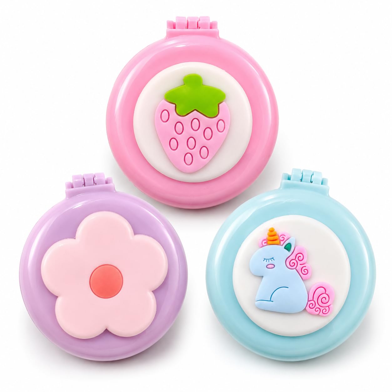 Satmarhz 3 Pcs Foldable Hair Comb And Mirror Set In Pink Purple Blue, Portable Detangling Comb For Girls With Built In Mirror, G