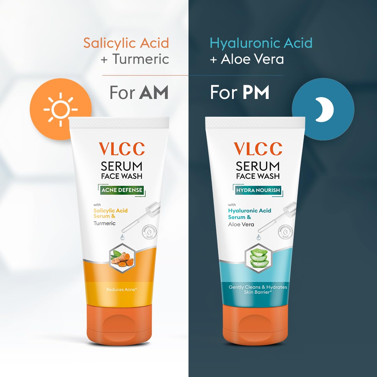 VLCC Serum AM+PM Combo Face Wash | Salicylic Acid Helps Reduce Acne | Hyaluronic Acid Hydrates Skin Barrier | Morning + Night Fa
