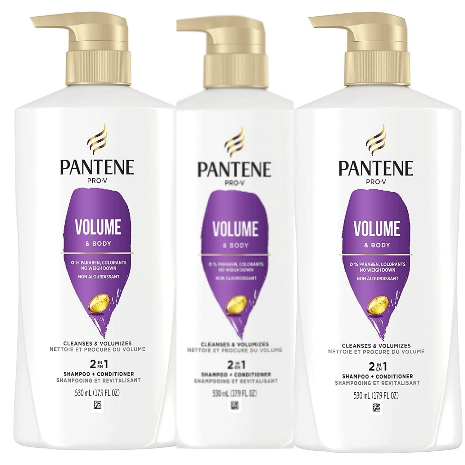 Pantene Pro-V Volume & Body 2 In 1 Shampoo & Conditioner,17.9 Fl Oz Pump Bottle (Pack Of 3)