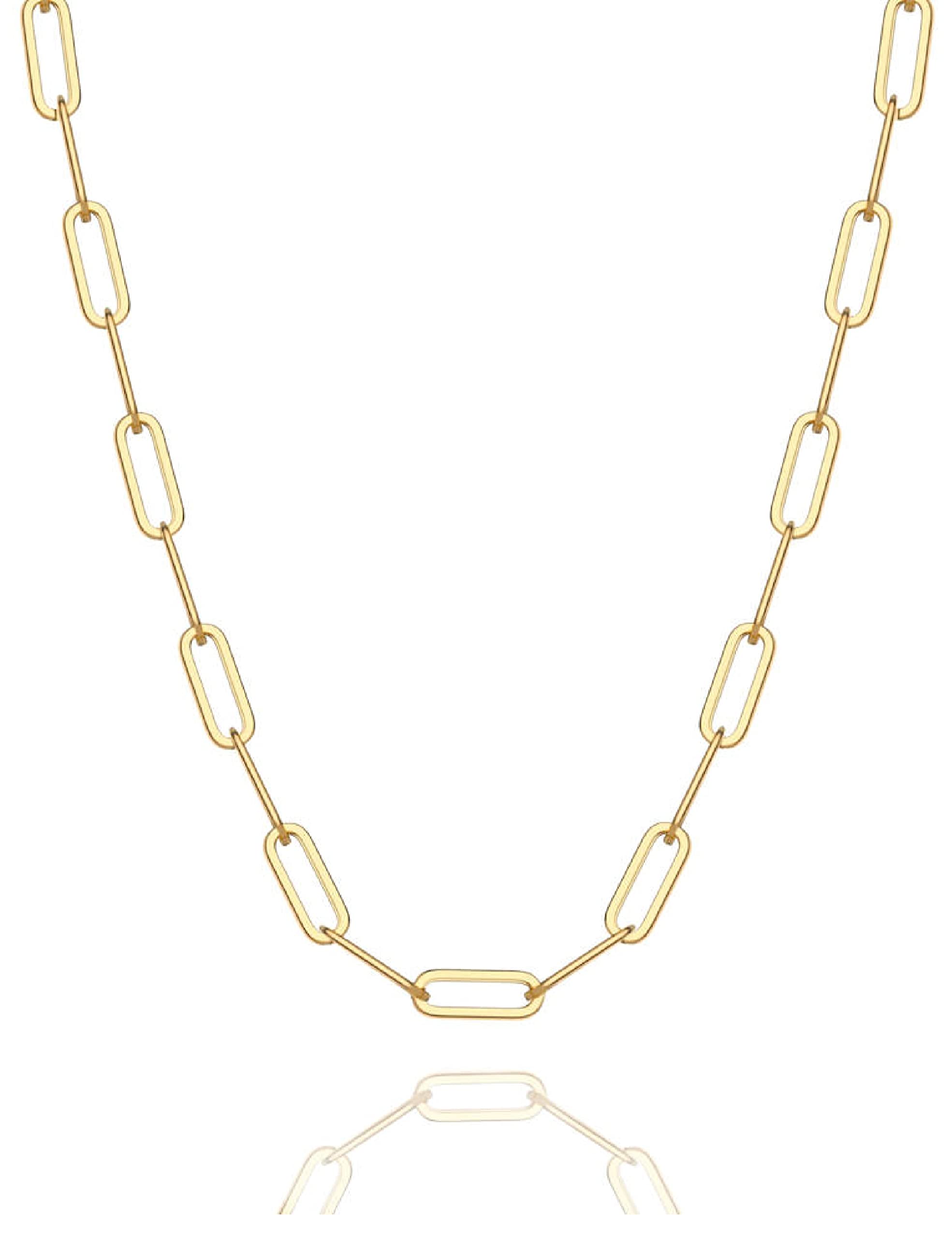 Waitsoul 925 Sterling Silver Paperclip Chain Lobster Clasp 3mm 18k Gold Over Paperclip Link Curb Chain Necklace for Women Men Di