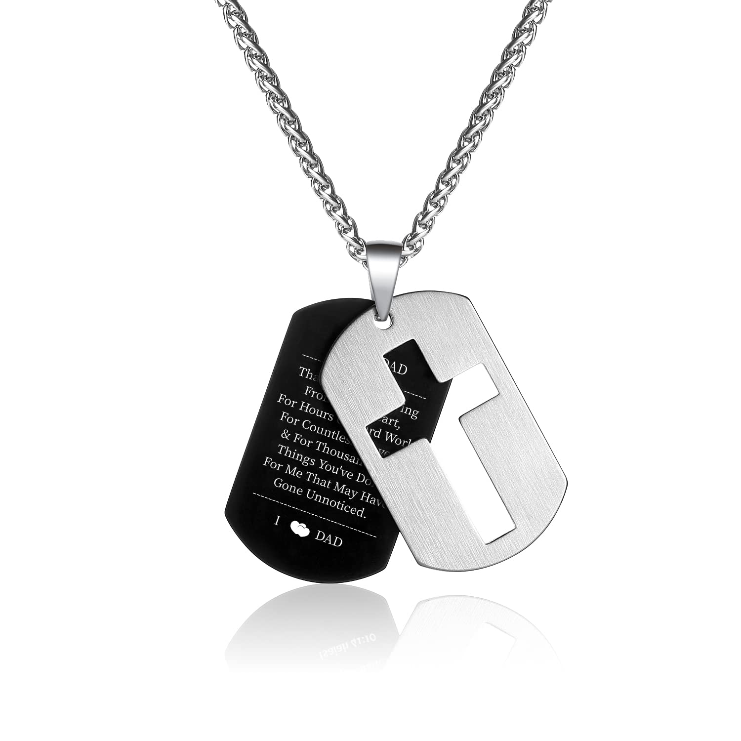 P.Blake Dog Tag Cross Necklace for Father Dad Daddy Stainless Steel Cross Pendant Christian Religious Jewelry Christmas Fathers 