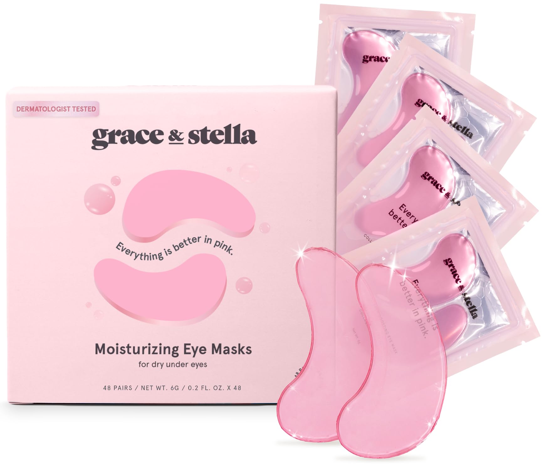 Award Winning Under Eye Mask (Pink, 48 Pairs) Reduce Dark Circles, Puffy Eyes, Undereye Bags, Wrinkles - Gel Under Eye Patches,