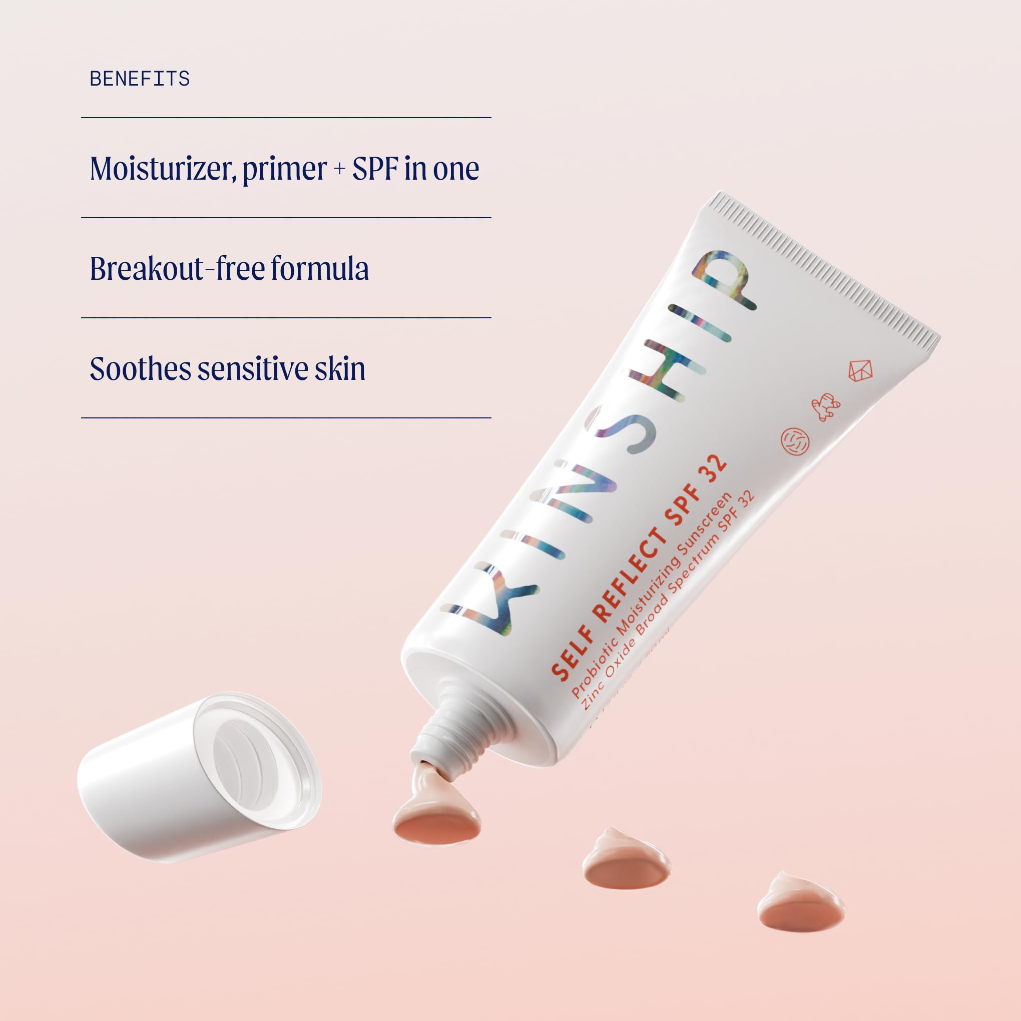 Kinship Self Reflect Probiotic Moisturizing Sunscreen Spf 30+ For Face - Lightweight 100% Mineral Spf For Sensitive Skin - Sheer