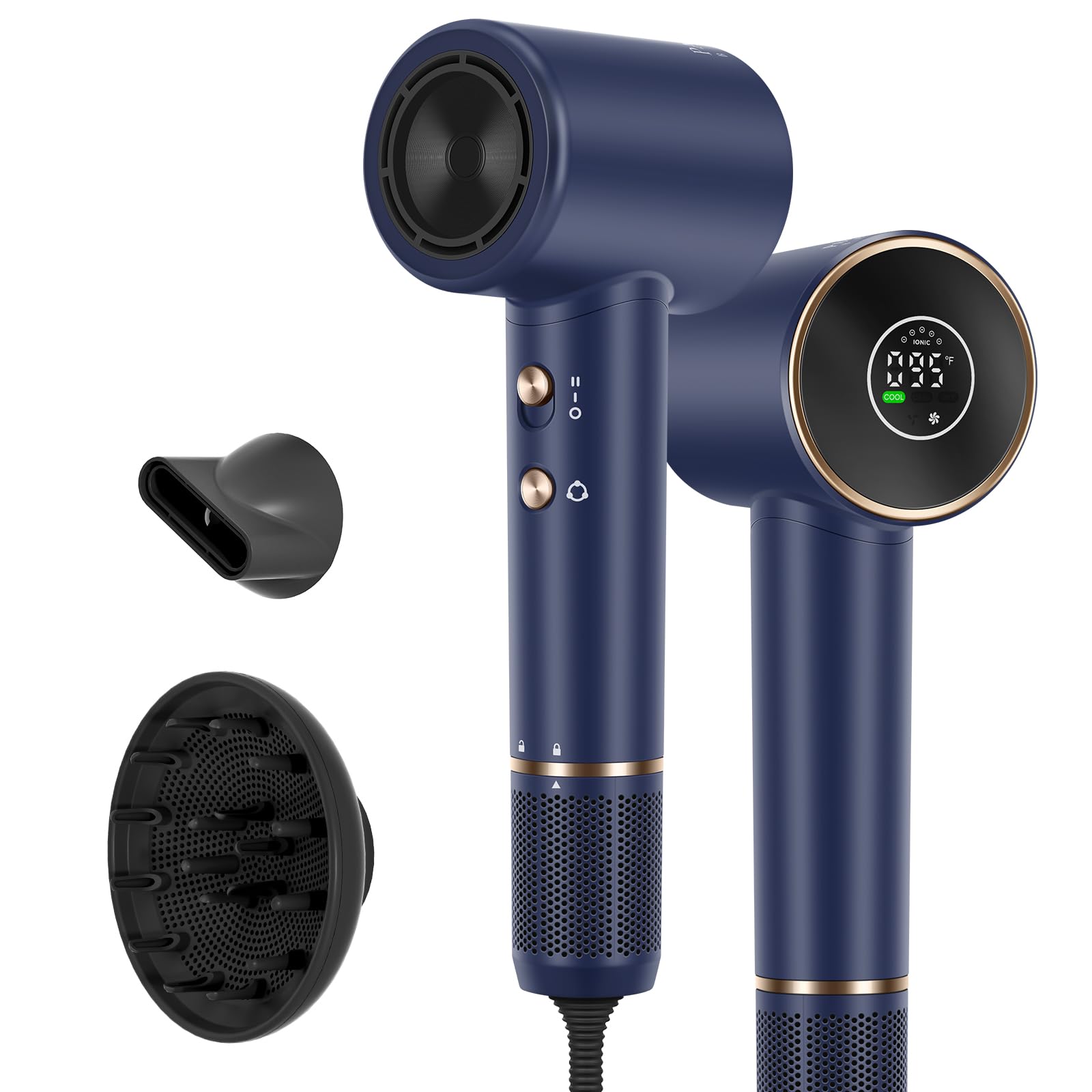Hair Dryer, 110, 000 RPM Air-Sonic Blow Dryer with High-Speed Brushless Motor, COOL CARE DRY Display & 200 Million Negative Ioni