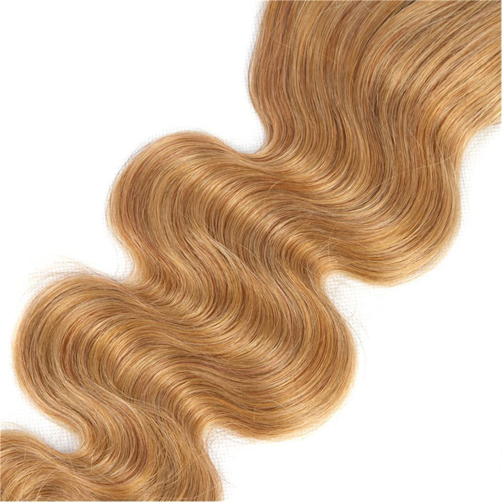 4X4 Honey Blonde Closure Pre Plucked Brazilian Virgin Hair Body Wave Lace Closure With Baby Hair - 14 Inch, Next Day Delivery