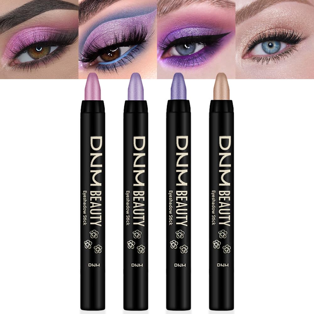 Amy'S Diary Eyeshadow Pencil Cream Stick 4Pcs Set, Eye Eyeshadow Waterproof Pearl Pink Purple Mocha Beige Shimmer Metallic Eyesh