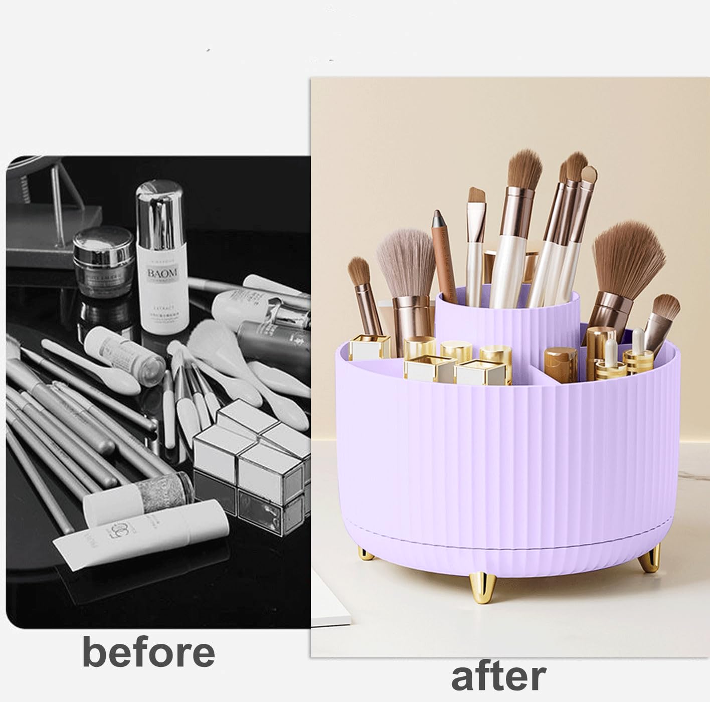 360 Degree Rotating Makeup Brush Holder Organizer Detachable Design 5 Slot Make up Brushes Cup for Cosmetics and Pencil Pen Orga
