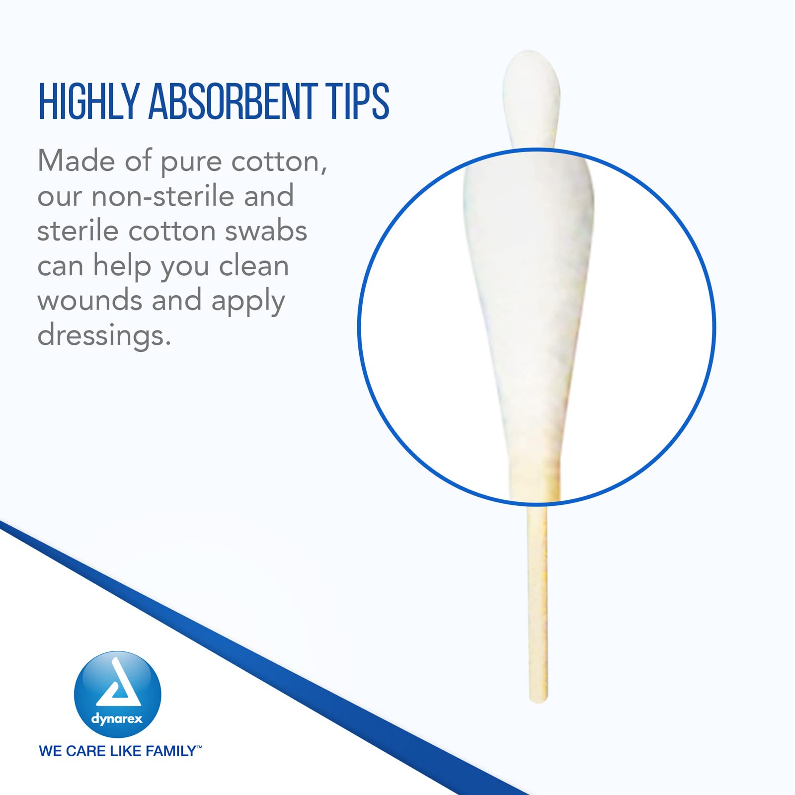 Dynarex 3-Inch Non-Sterile Cotton Tipped Applicators - Single-Use Wooden Cotton Tip Applicators For Wound Care, Hygiene, Makeup,