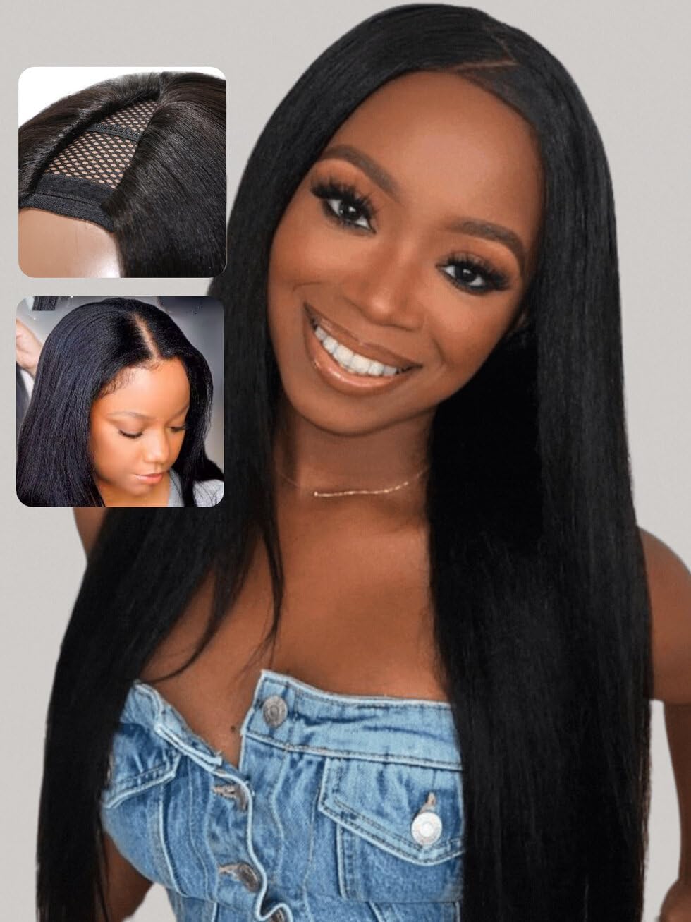 Unice Easicontour V Part Wigs Human Hair Yaki Straight Glueless Wigs Human Hair Clip In Vpart Wig No Sew In No Glue Upgrade U Pa