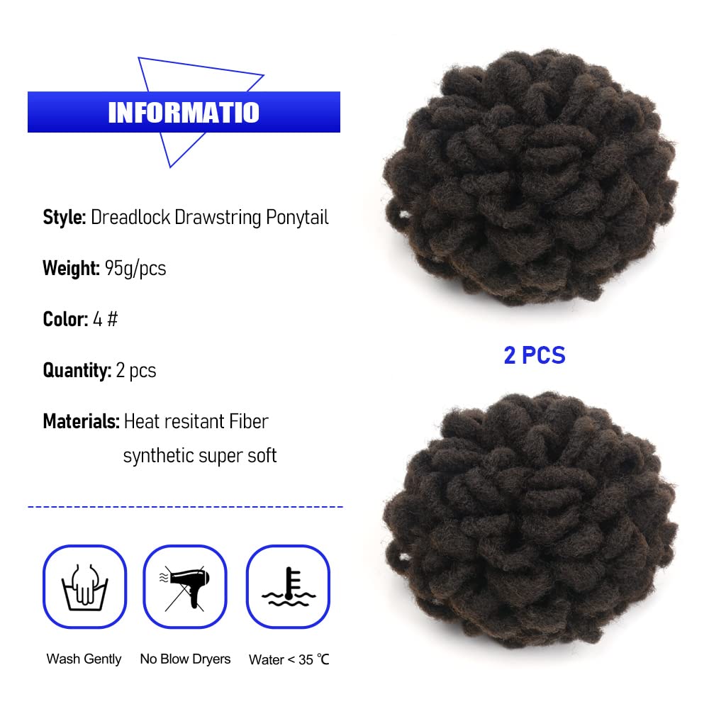 Kgbfass 2Pcs Loc Ponytail Drawstring Locs Petal Bun Dreadlock Ponytail Braided Faux Locs Bun Clip In On Braids Afro Puffs Pony T
