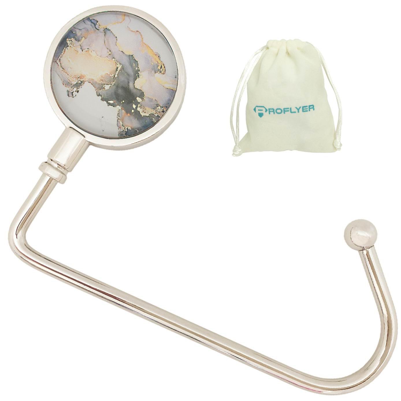 ROFLYER Purse Hook Hanger for Table Bar Handbag Hanger Safer Cleaner Bag Table Hanger with Velvet Pouch (Marble 01)