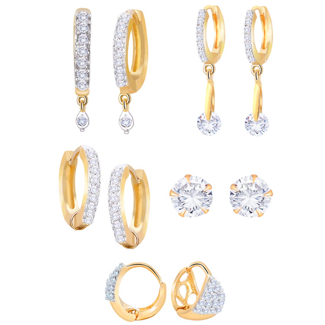 Zeneme Earring Gold Plated American Diamond Earrings Combo Of 8 Pairs Jewellery For Women & Girls (Design_11)