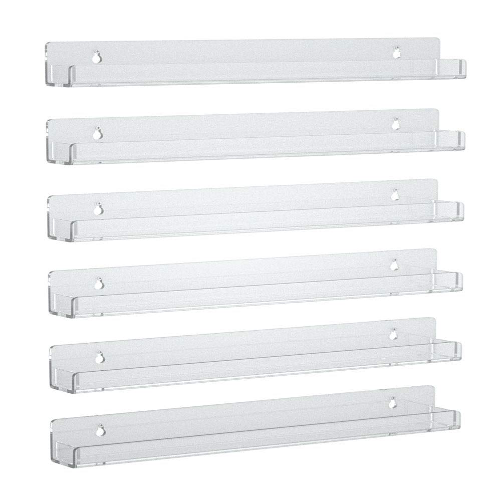 Niubee 24 Inches Nail Polish Rack Wall Mounted Shelf With Removable Anti-Slip End Inserts, Clear Acrylic Nail Polish Organizer D