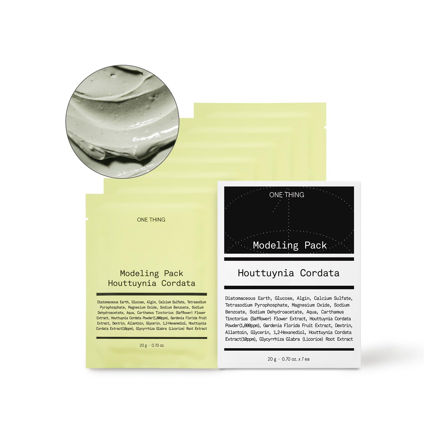 One Thing Houttuynia Cordata Modeling Pack 0.7 Oz * 7 Masks | Facial Powder Mask For Hydrating Cooling Soothing Skin, Mix With W