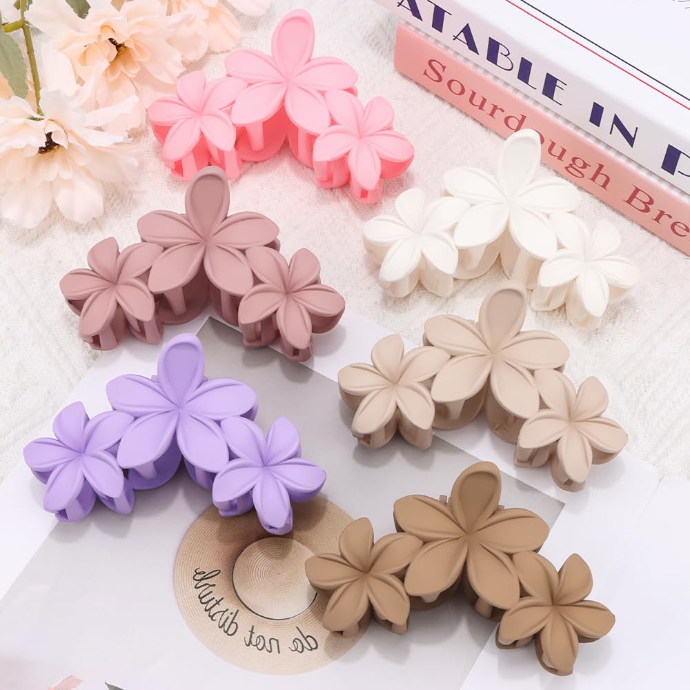 Ahoney 6PCS Flower Hair Clips for Women Strong Hold Nonslip, Big Flower Claw Clip for Thick Hair, Hawaiian Hibiscus Cute Hair Cl