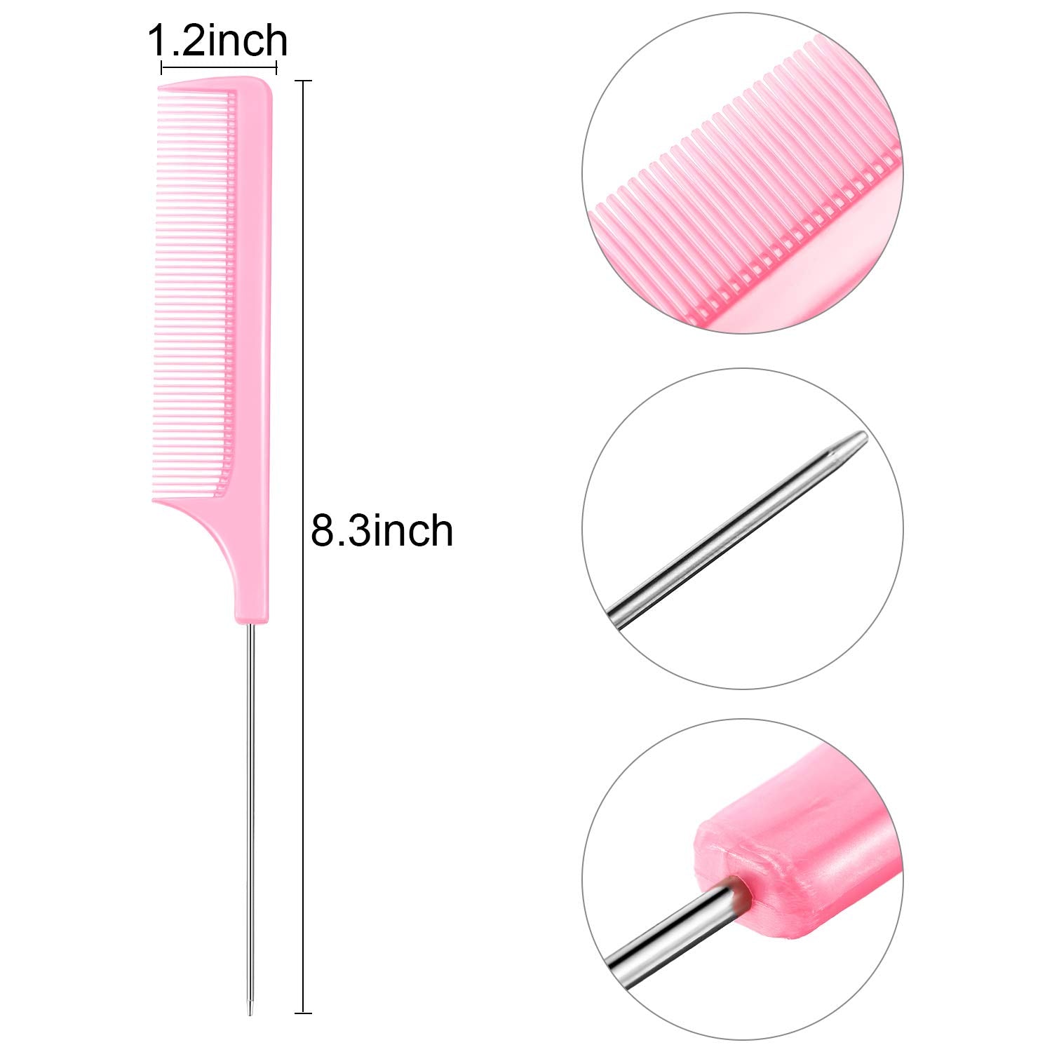 16 Pieces Rat Tail Comb Foiling Combs Steel Pin Rat Tail Fiber Heat Resistant Teasing Combs With Stainless Steel Pintail For Wom
