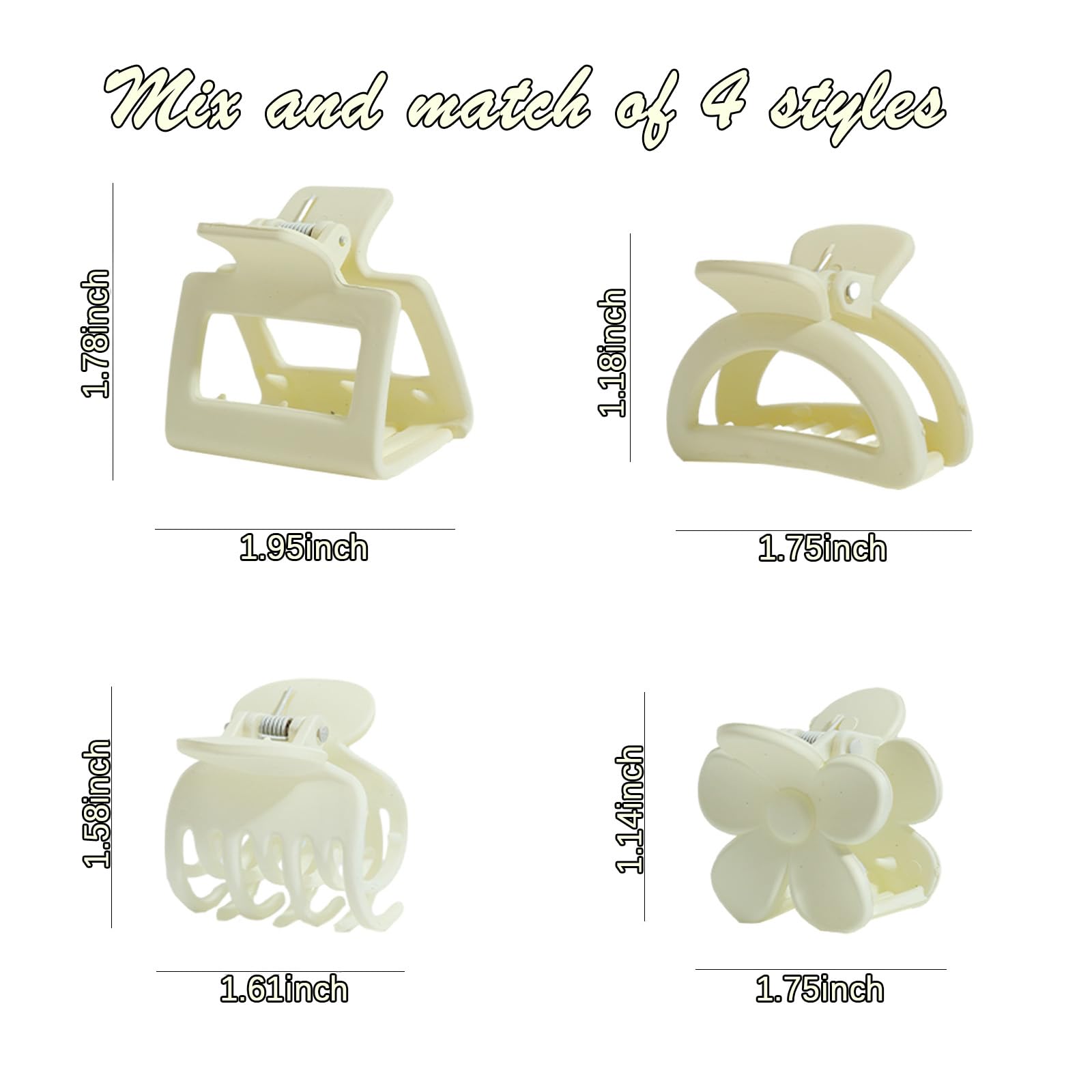 Drnytunk Hair Clip Set, 16Pcs Medium Claw Clips For Women Girls, Matte Rectangle Double Row Teeth Flower Semicircle Small Clips