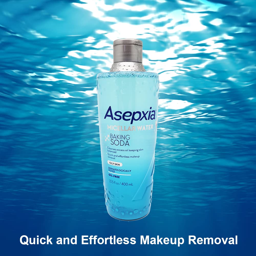 Asepxia Baking Soda Micellar Water Cleanser & Makeup Remover, 13.5 oz, Gentle Formula, Ideal for All Skin Types