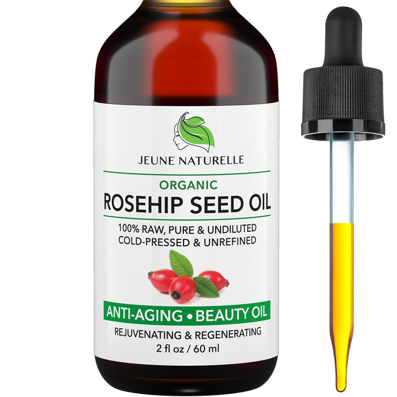 Jeune Naturelle Rosehip Oil Organic, From Fruit & Seeds, Pure, Raw, Virgin, Cold Pressed, Undiluted Body Oil For Skin Care, For