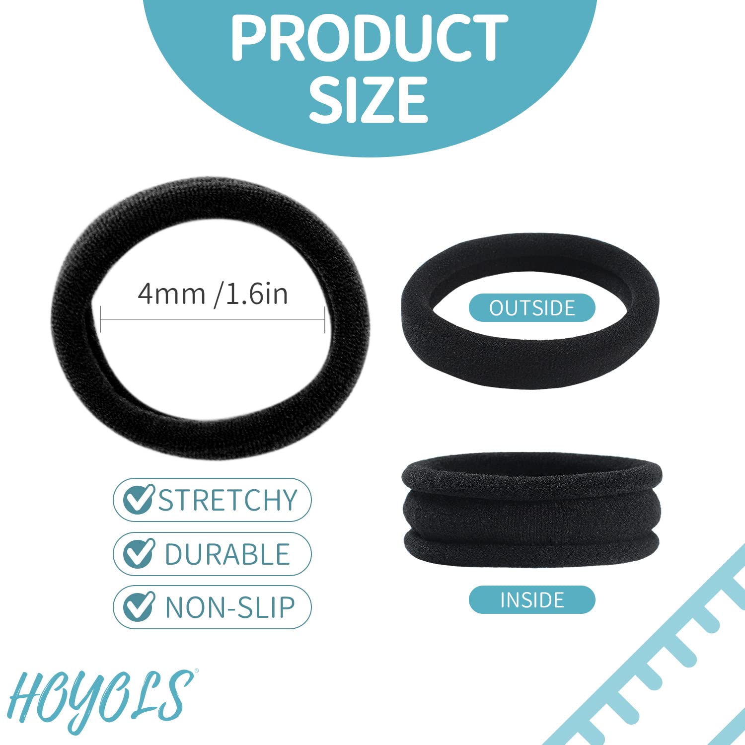HOYOLS Cotton Hair Ties 1.6 Inch Soft & Stretch Large Hair Bands Nylon Fabric Ponytail Holder for Thick Heavy Curly Hair, No Sli