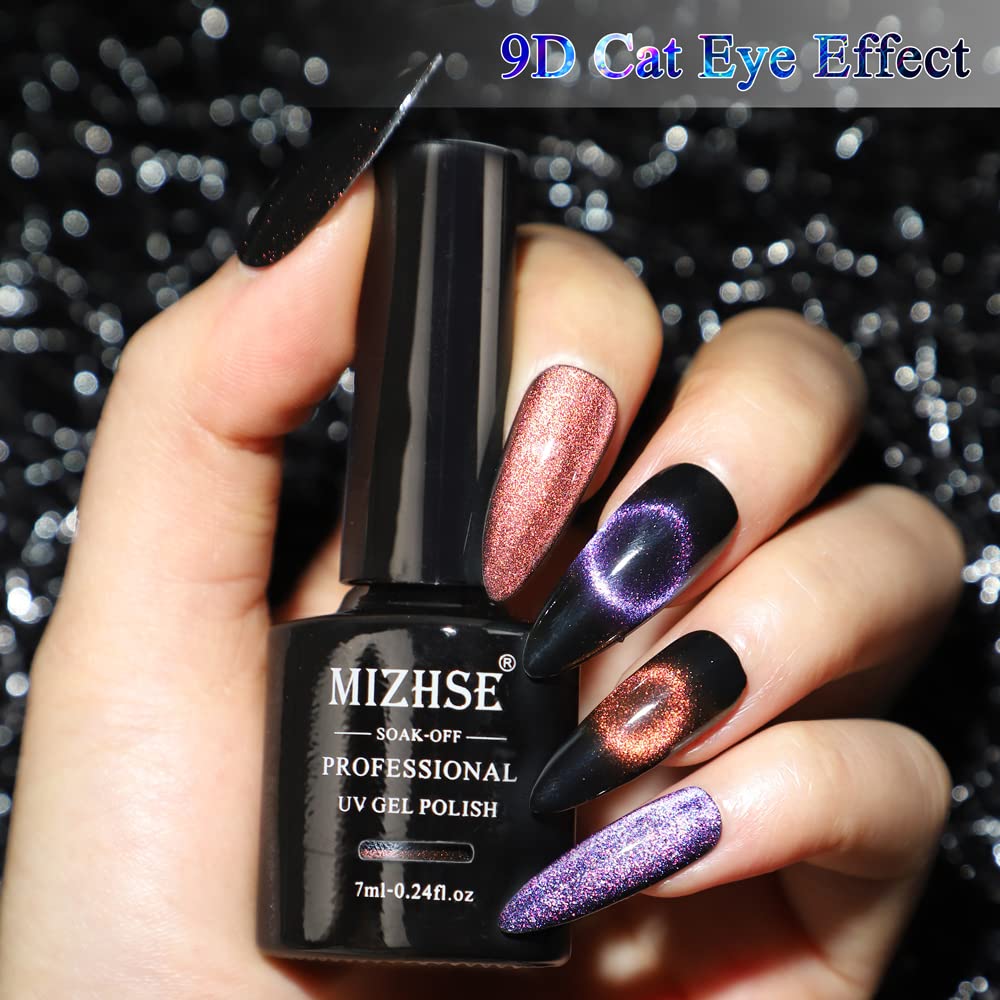 Mizhse 2 In 1 9D Cat Eye Gel Nail Polish Kit, Upgraded No Need Extra Top Coat, Magnetic Gel Polish Set With Magnet, Shiny Chamel
