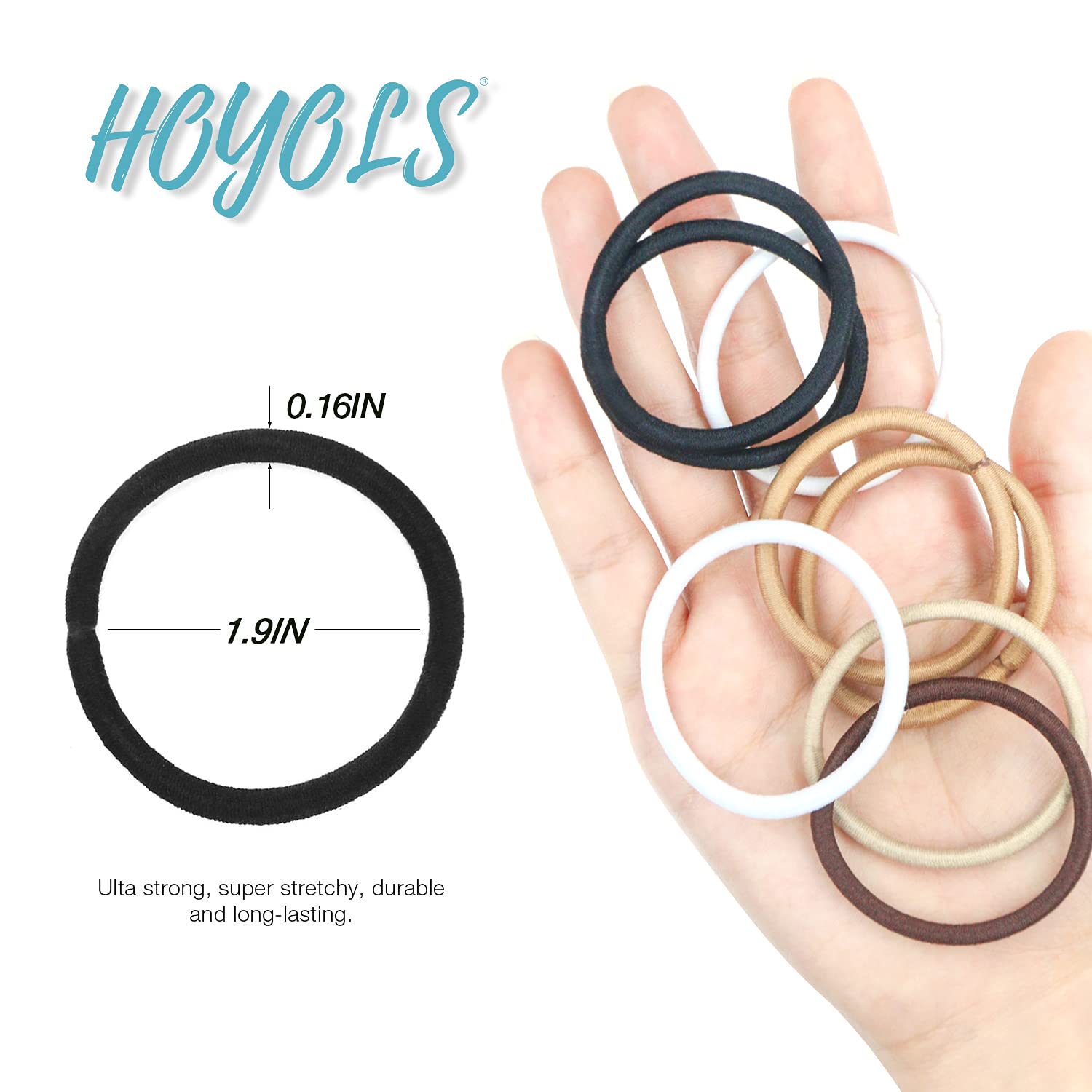 HOYOLS Black Hair Elastics Ties, No Metal Ponytail Holders Hair Bands Elastic Braided Thick for Women Girl Thick Fine Curly Hair