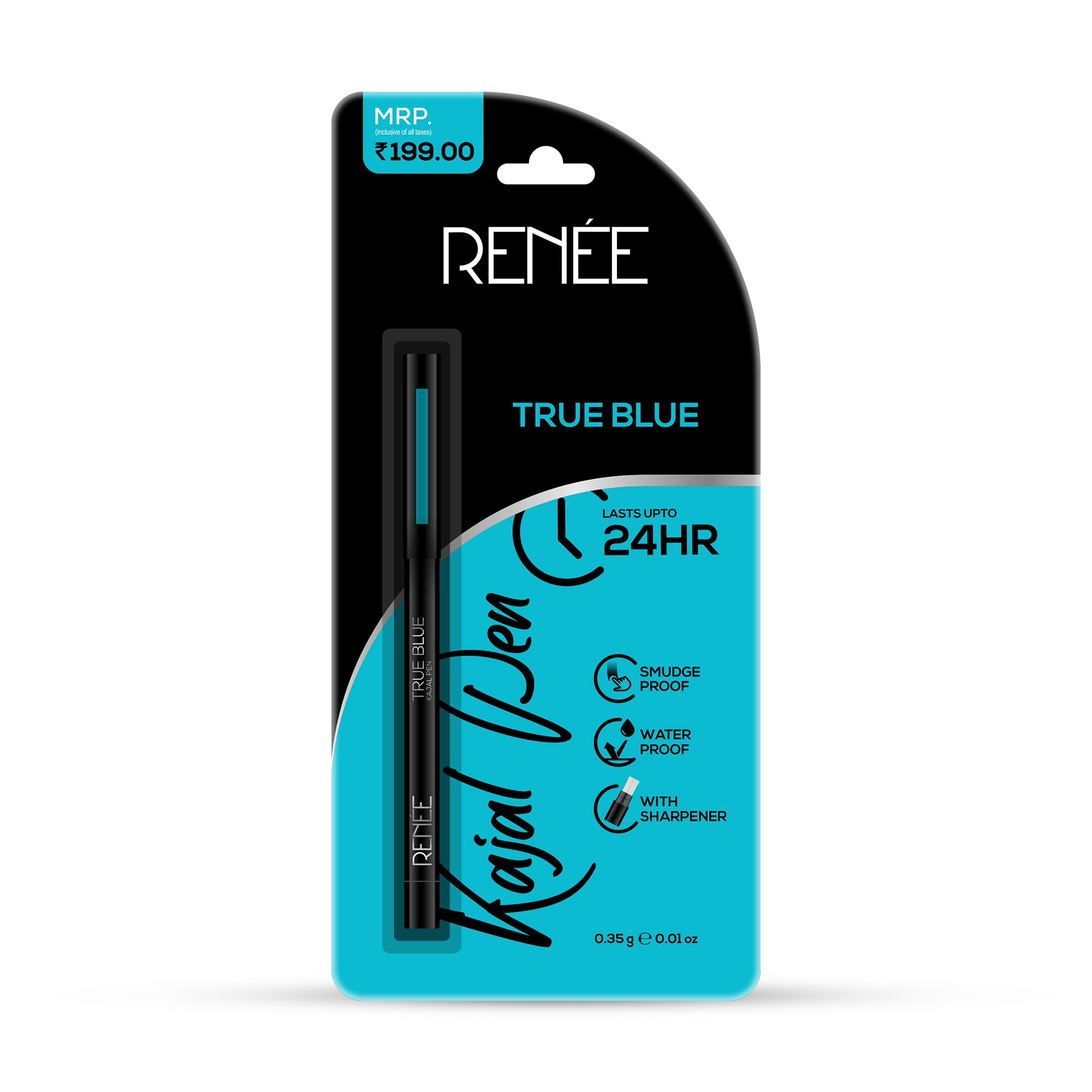 Renee Kajal Pen With Sharpener - True Blue | 24 Hrs Stay | Long Lasting Kohl Pencil | Matte Finish | Rich Color Payoff | Smudge 