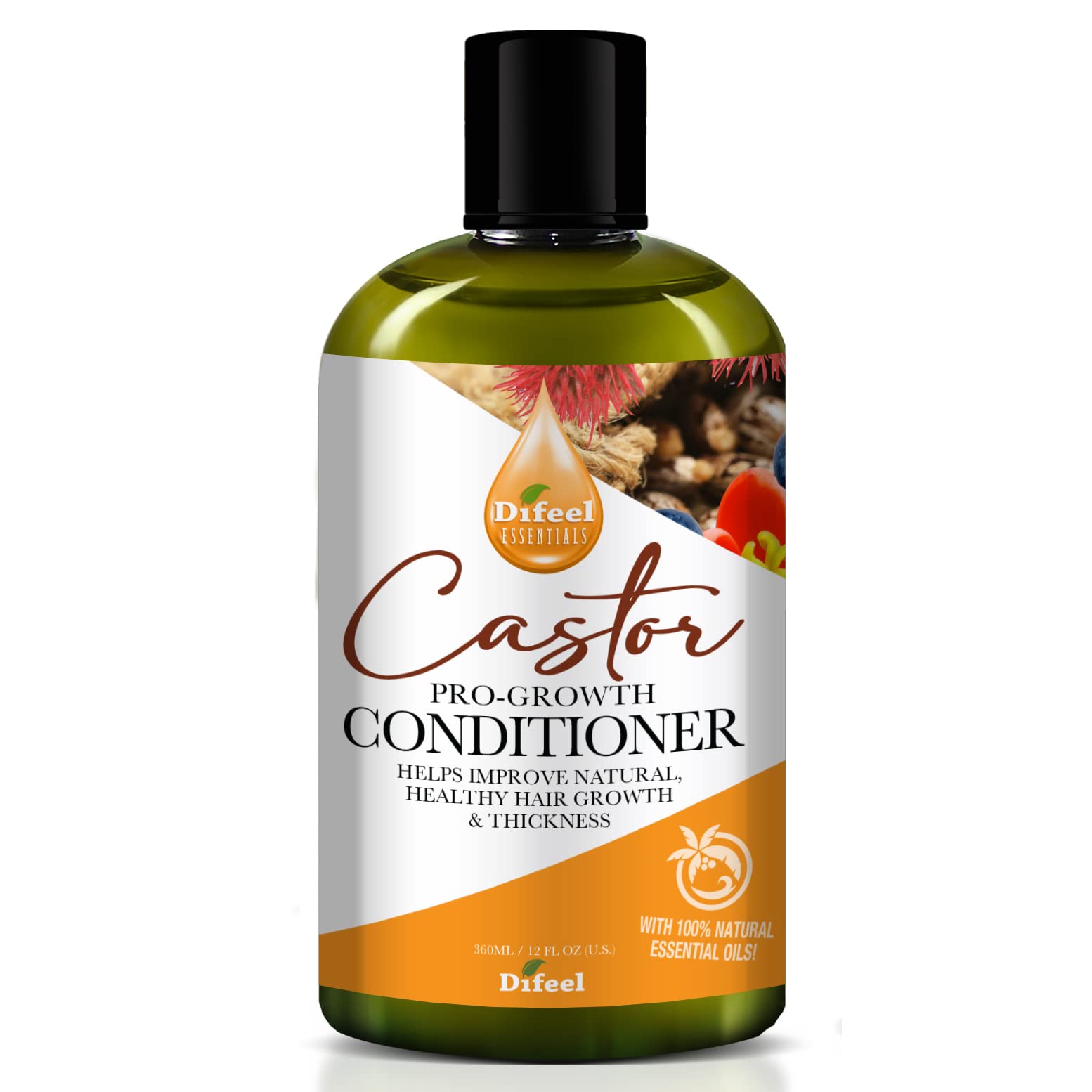 Difeel Essentials Pro-Growth Castor Conditioner 12 oz. - Conditioner with Castor Oil, Made with 100% Natural Essential Oil