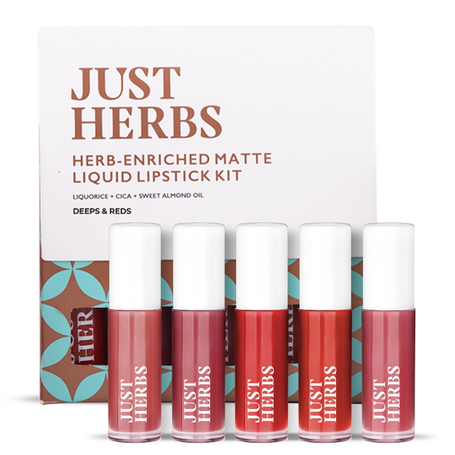 Just Herbs Organic Liquid Lipstick Kit Set of 5, Hydrating & Lightweight Lip Color - Paraben & Silicon Free - 1.6 fl oz. (Deeps 