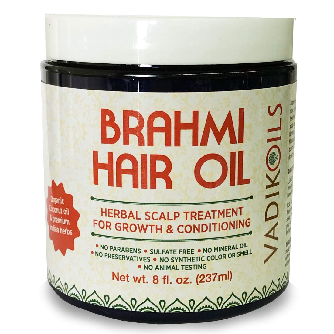 Vadik Herbs Brahmi Hair Oil (8 oz) All natural herbal hair oil for hair growth, hair conditioning, dandruff and dry scalp with R
