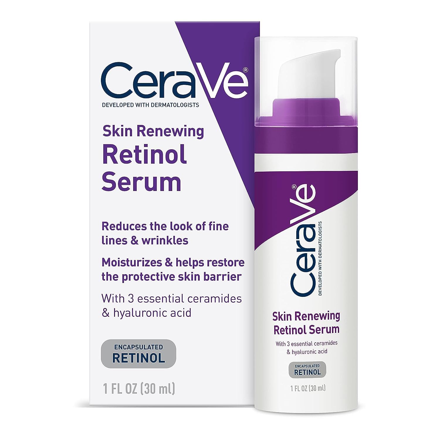 CeraVe Anti Aging Retinol Serum For Face, Encapsulated Retinol With Hyaluronic Acid, Niacinamide & Ceramides, Smooths Wrinkles &