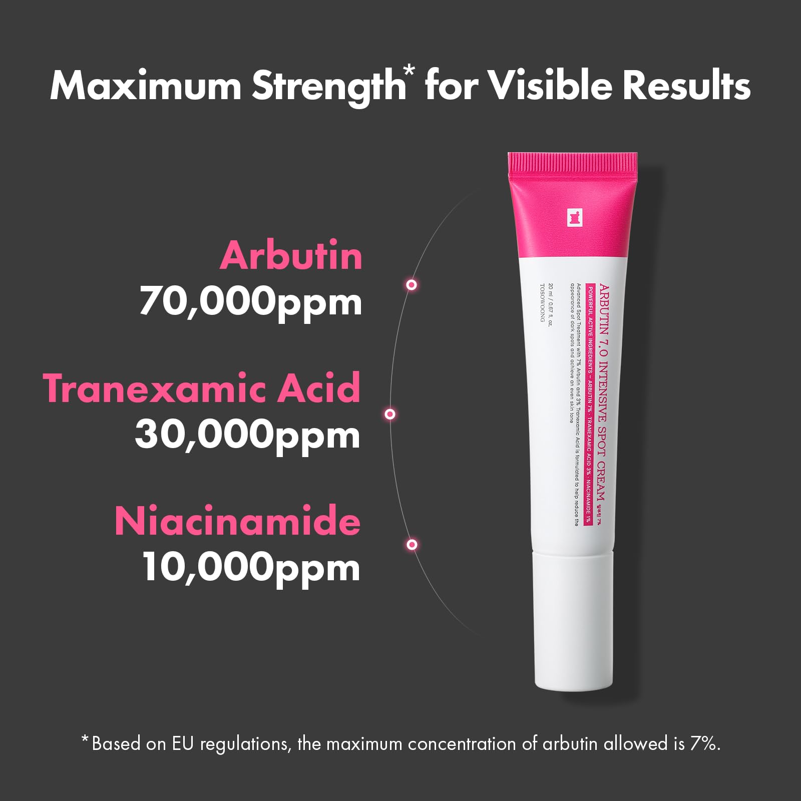 TOSOWOONG Arbutin 7% Intensive Spot Cream with 70,000ppm Arbutin, 3% Tranexamic Acid, 1% Niacinamide, Glutathione, Dark Spots, f