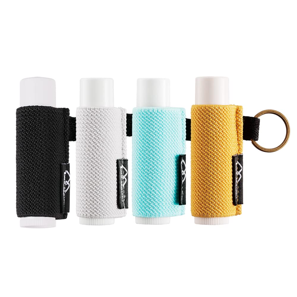 WK IEASON - Lip Balm Holder Keychain clip On Lipstick Sleeve Tight-Knit Elastic Lip Balm Keychain Holder (BlackgreyYellowBlue)