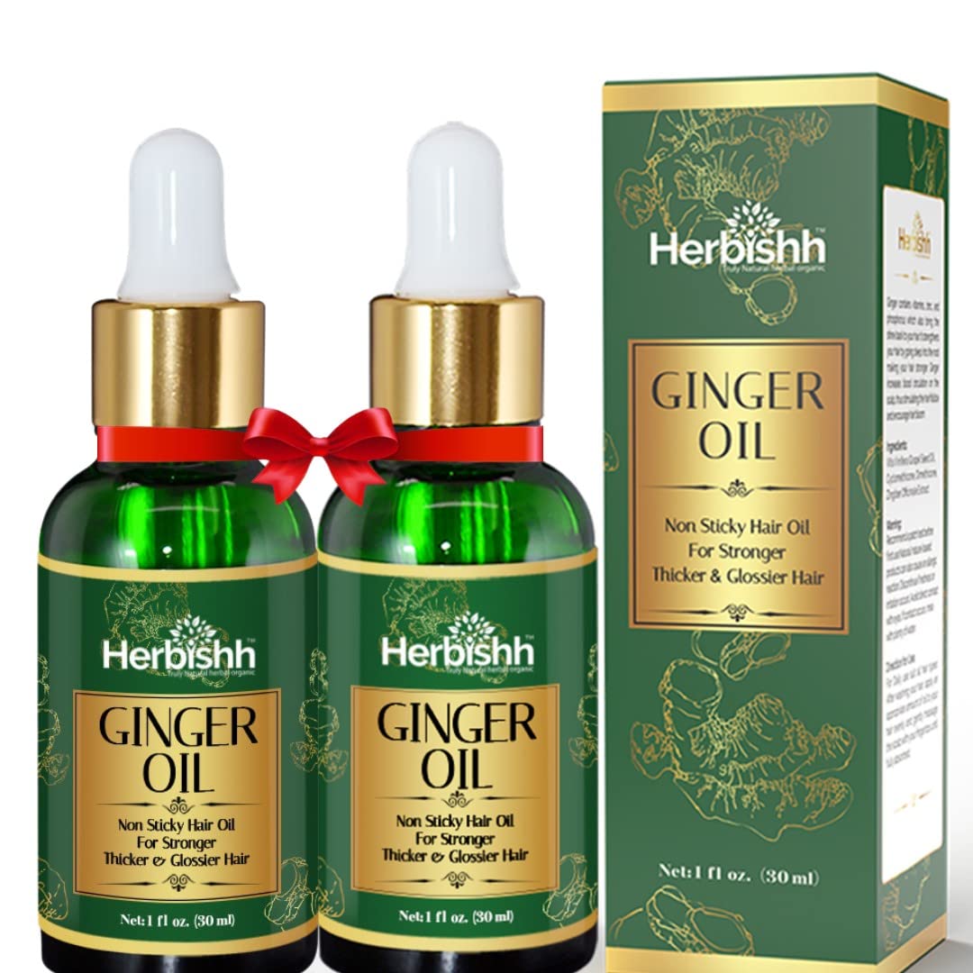 Herbishh Ginger Hair Oil Serum with Dropper for Thicker Hair 30ml Pack of 2