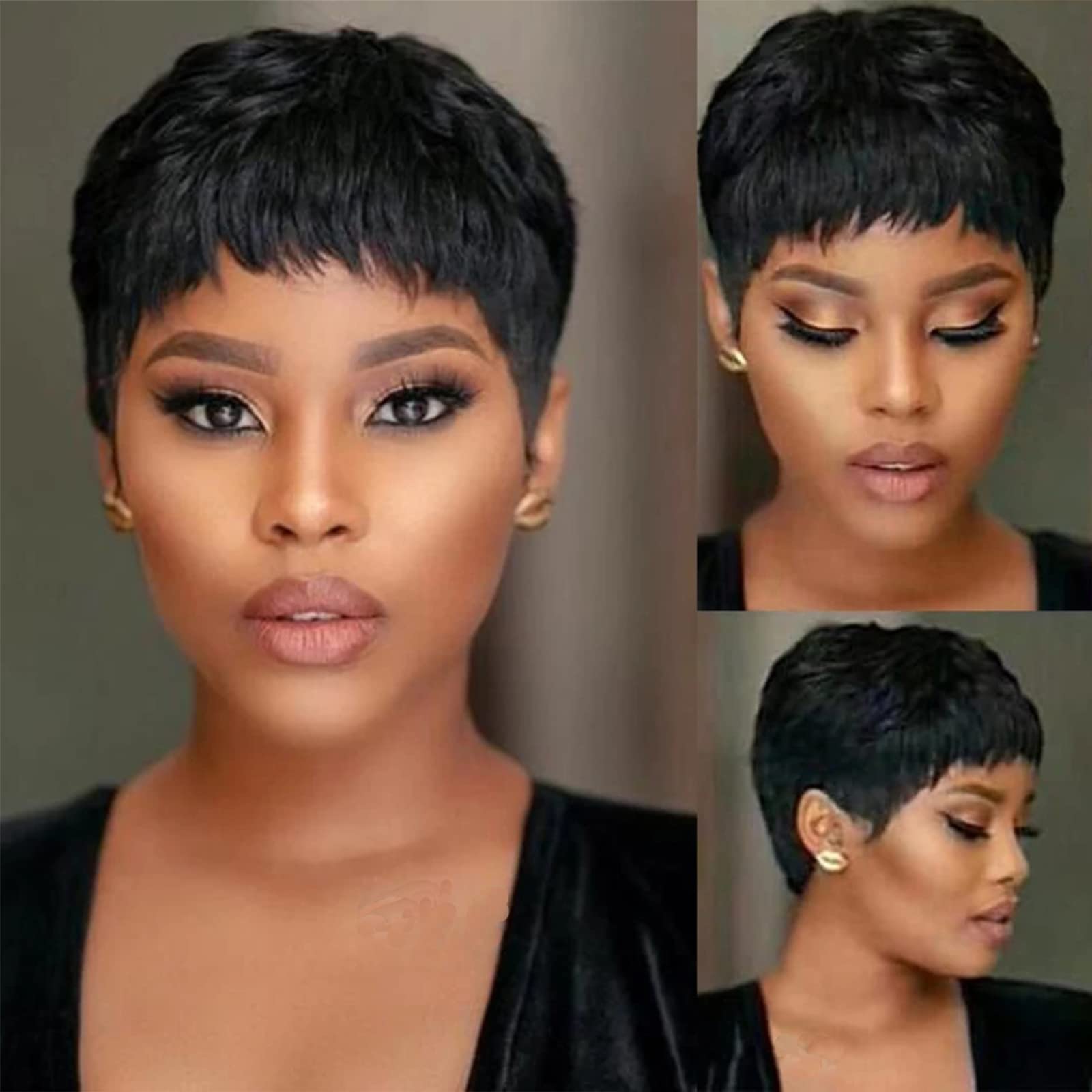 MISNEY Pixie Cut Wig Human Hair Short Pixie Cut Wigs for Black Women Human Hair Glueless pixie Wig Layered None Lace Front Wig w