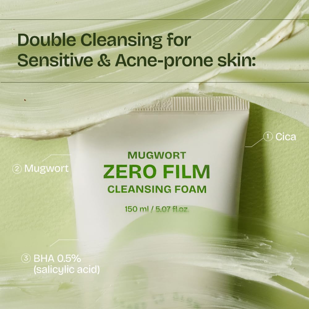 Orien Mugwort Zero Film Cleansing Foam 5.07 Fl.Oz, 150Ml ?Daily Makeup Blackhead Removal No Pore Clogging Korean Skincare Double