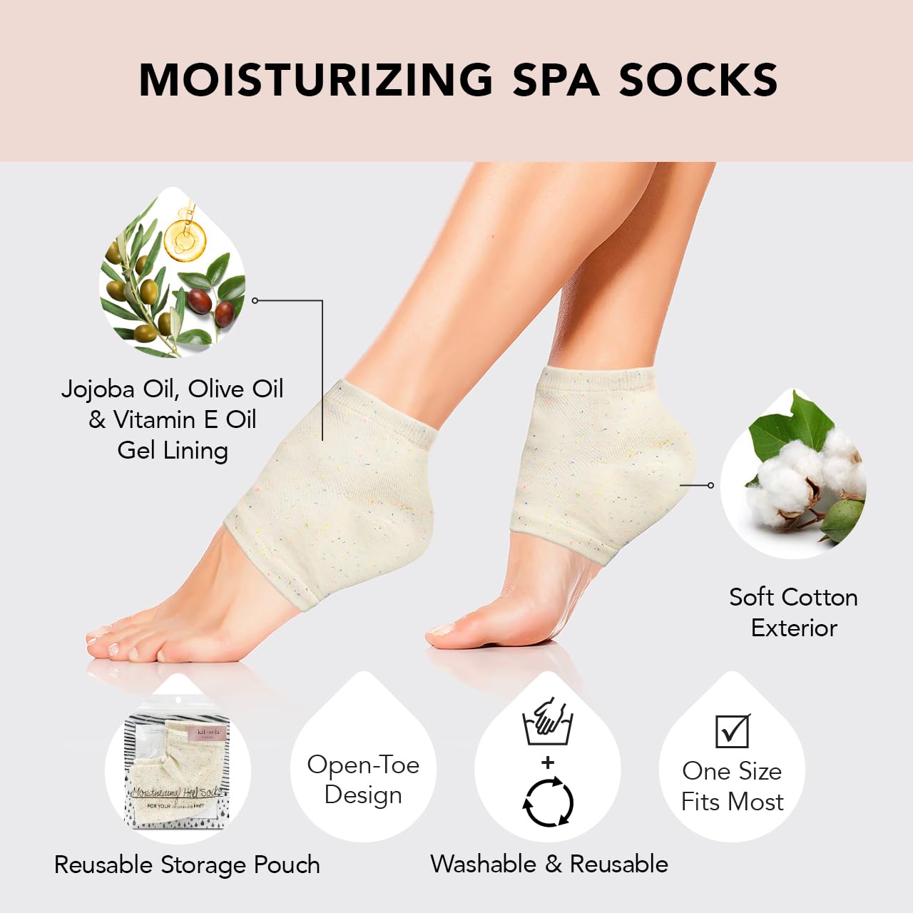 Kitsch Moisturizing Spa Socks - Gel Socks For Cracked Heel Repair  Heel Socks For Dry Cracked Feet  Dry Feet Treatment For Women