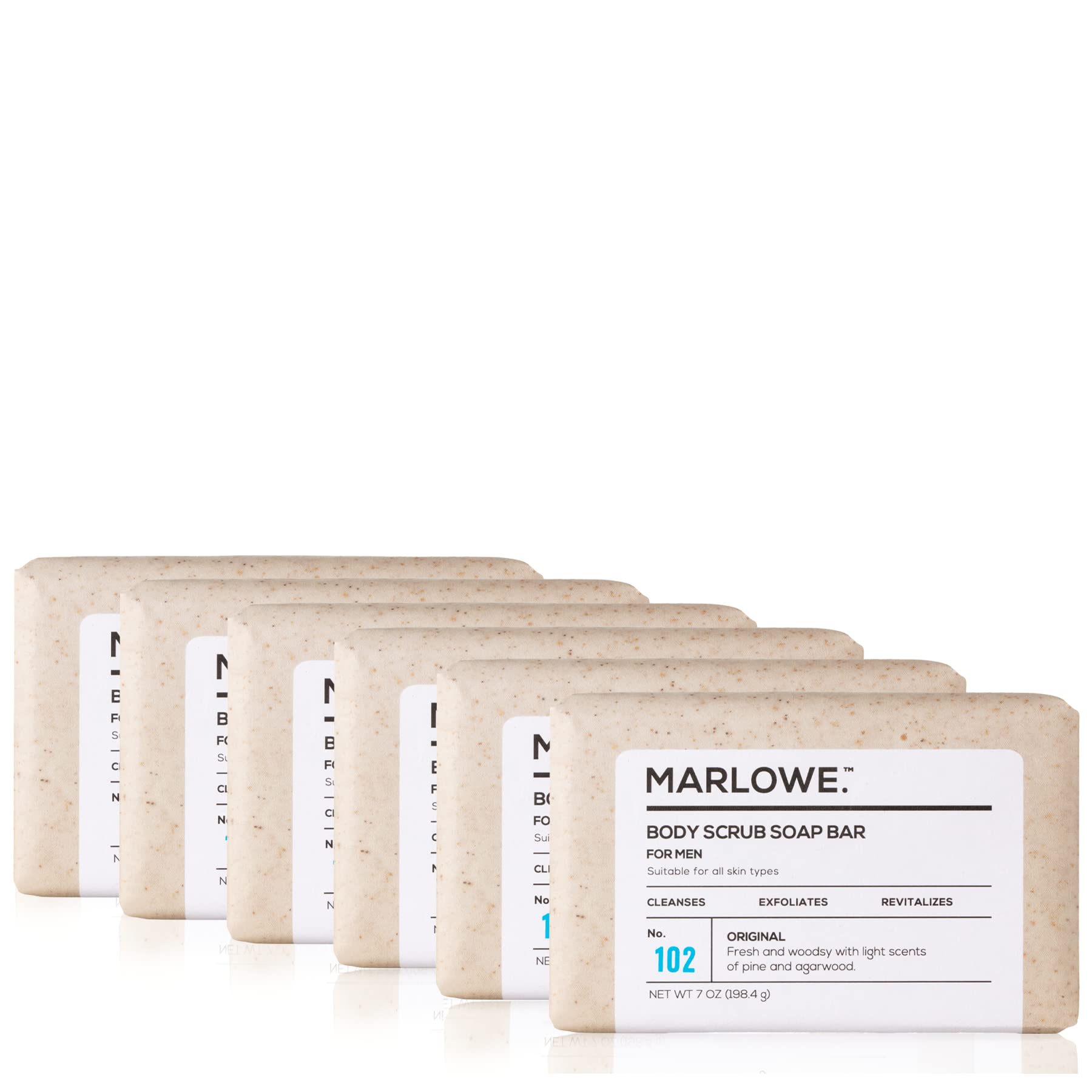 MARLOWE. No. 102 Men's Body Scrub Soap, 7 Ounce (6 Bars) Fresh Original Woodsy Scent, Exfoliating Bar for Men, Natural Ingredien