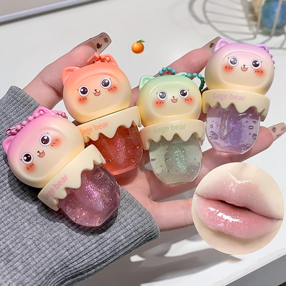 Petansy Cute Lip Gloss for Girls, 4Pcs Fruity Flavors Moisturizing Gloss, Hydrating Jelly Lip Make Up,Birthday,Friendly, Party G