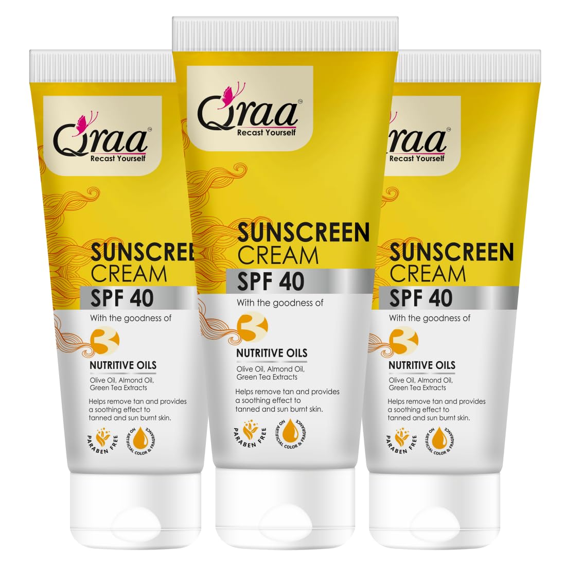 Qraa Sunscreen  Spf 40 Pa++++ Sunscreen Cream Spf 40|Helps Remove Tan|Helps In Sun Burn| Pack Of 3 (300Gm, 3)