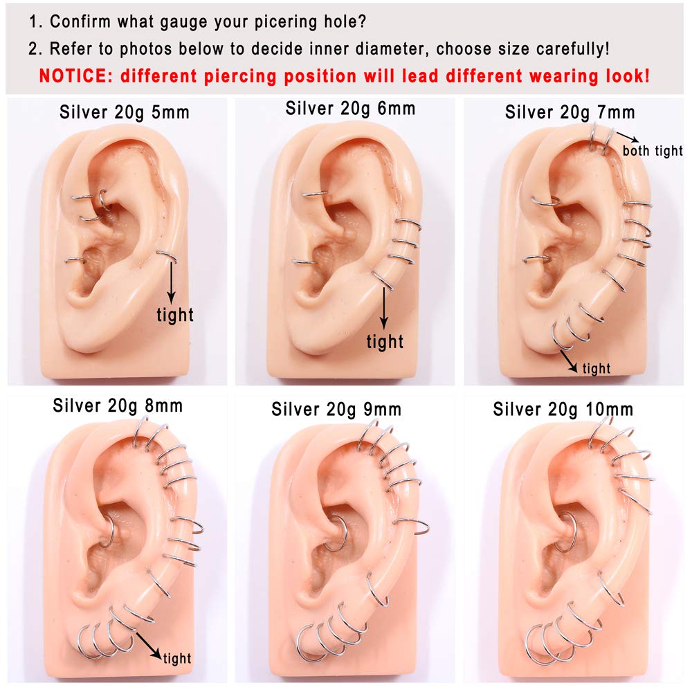 FANSING 14g Nose Rings for Women Men 10mm Nose Hoop Surgical Steel Piercing Hoop for Cartilage Helix 14 Gauge Septum Jewelry